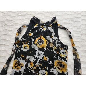 White House Black Market Black Floral Halter Button-Down Top
